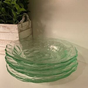 Salad Green Glass Cooling Dishes Set of 4.  Approx. 8 1/4 dia x 1  1/2 Tall  Vtg